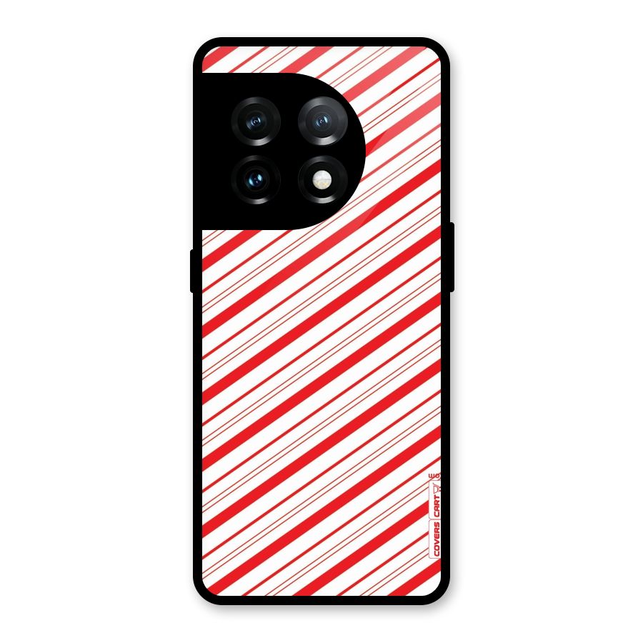 Red And White Diagonal Stripes Glass Back Case for OnePlus 11