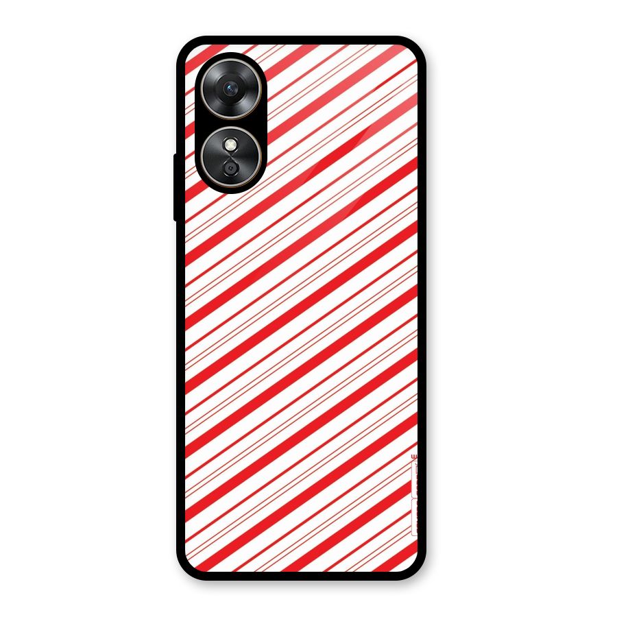 Red And White Diagonal Stripes Glass Back Case for Oppo A17