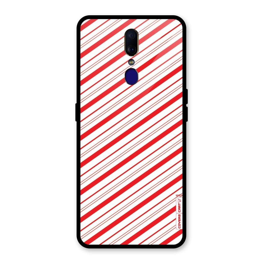 Red And White Diagonal Stripes Glass Back Case for Oppo F11