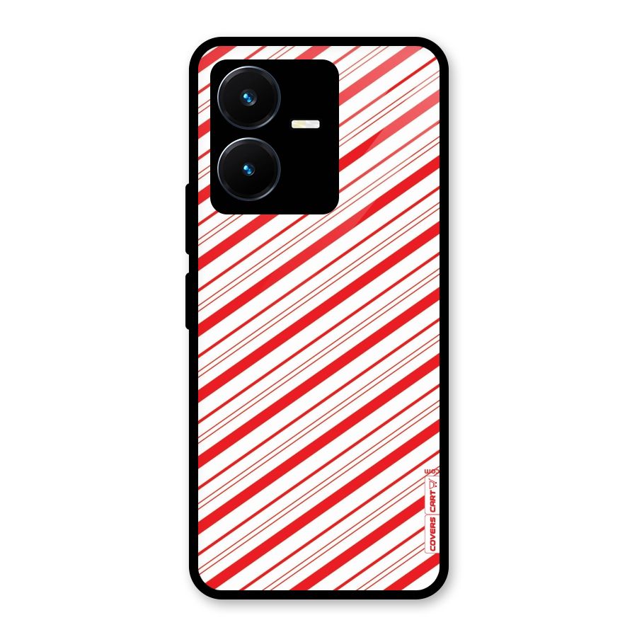 Red And White Diagonal Stripes Glass Back Case for Vivo Y22