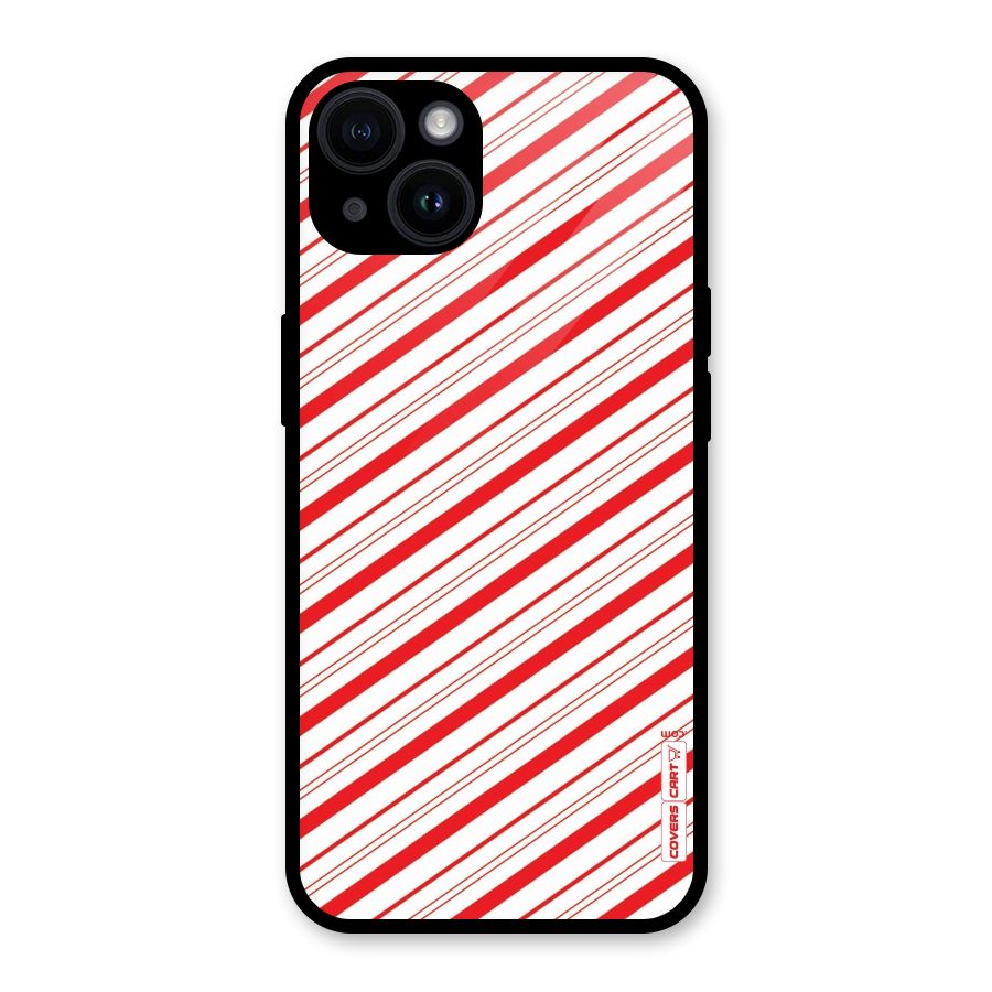 Red And White Diagonal Stripes Glass Back Case for iPhone 14