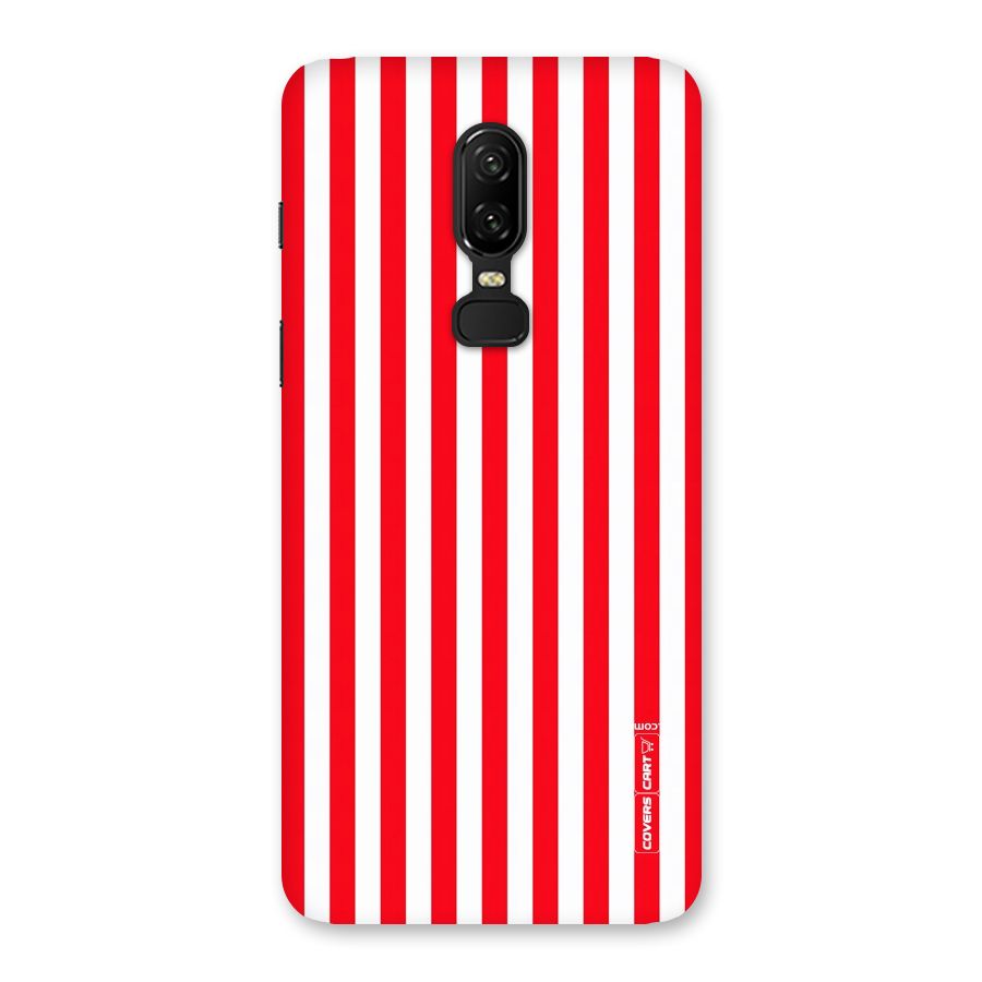 Red And White Straight Stripes Back Case for OnePlus 6