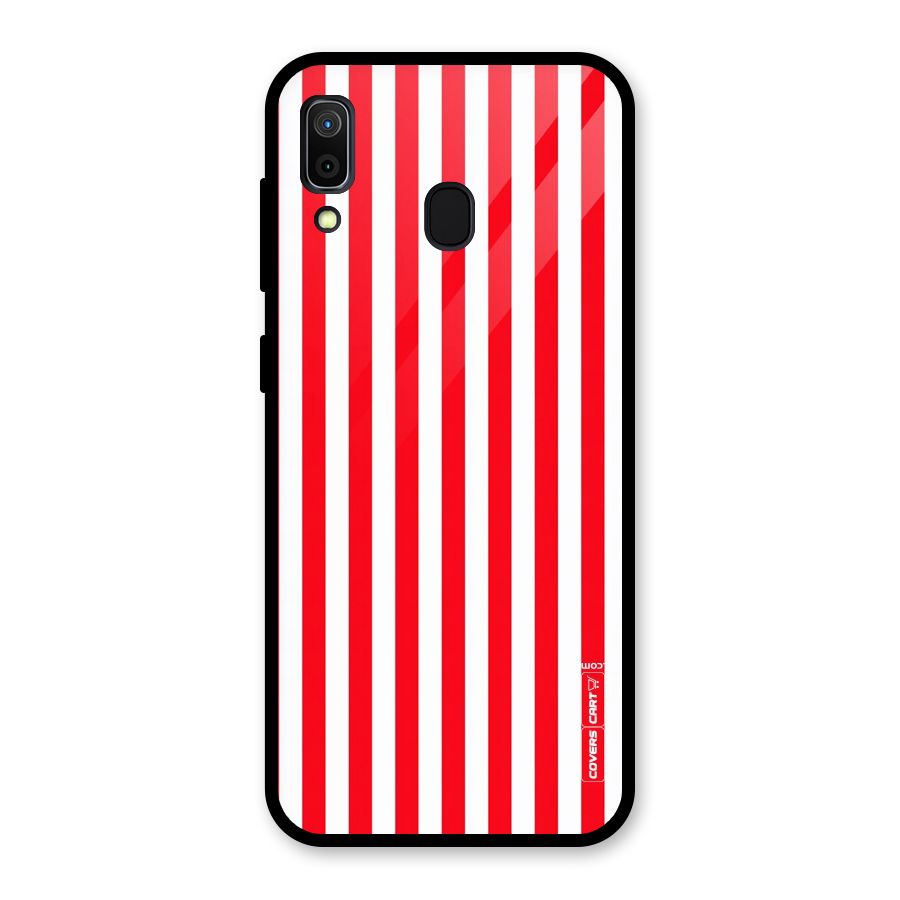 Red And White Straight Stripes Glass Back Case for Galaxy A30