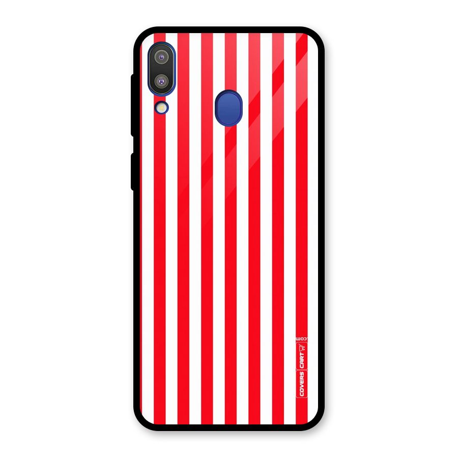 Red And White Straight Stripes Glass Back Case for Galaxy M20