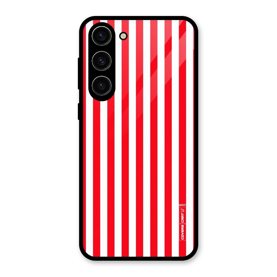 Red And White Straight Stripes Glass Back Case for Galaxy S23 Plus
