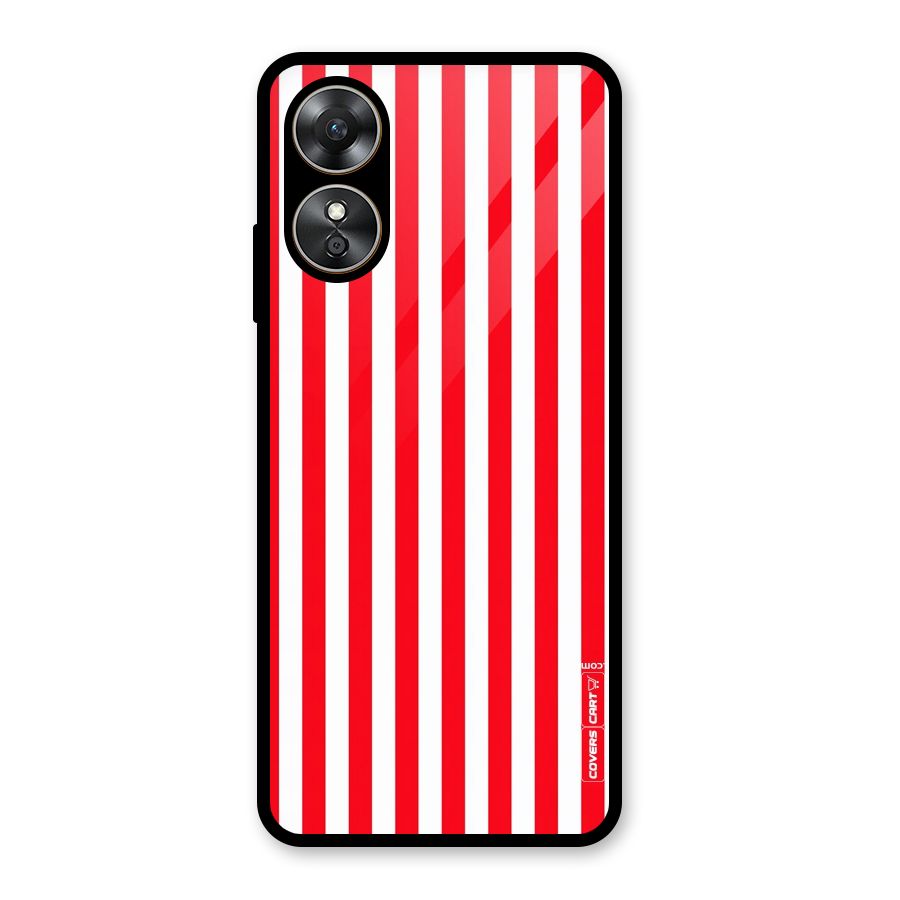 Red And White Straight Stripes Glass Back Case for Oppo A17