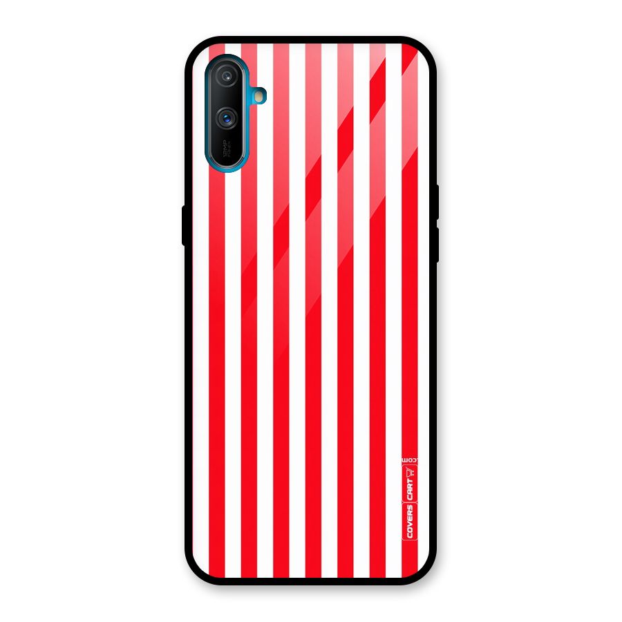 Red And White Straight Stripes Glass Back Case for Realme C3