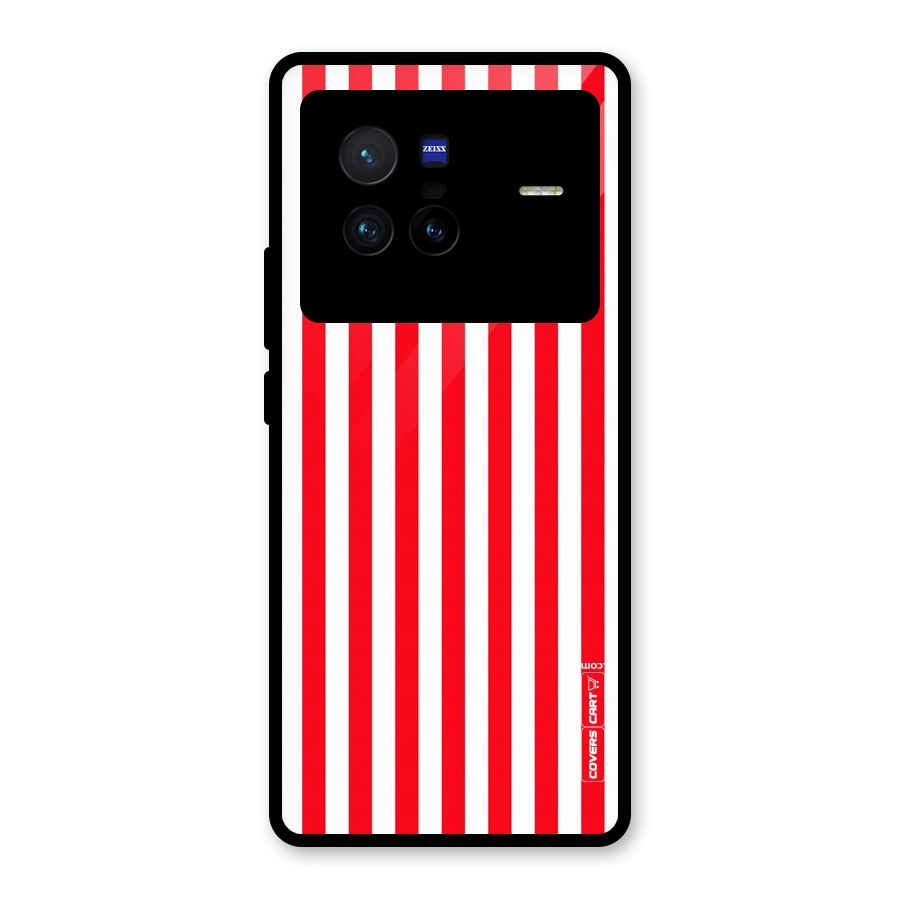 Red And White Straight Stripes Glass Back Case for Vivo X80