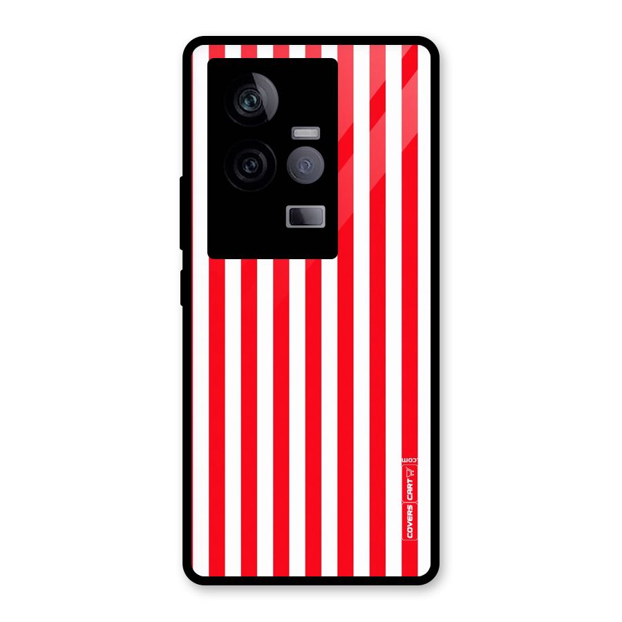 Red And White Straight Stripes Glass Back Case for Vivo iQOO 11 5G
