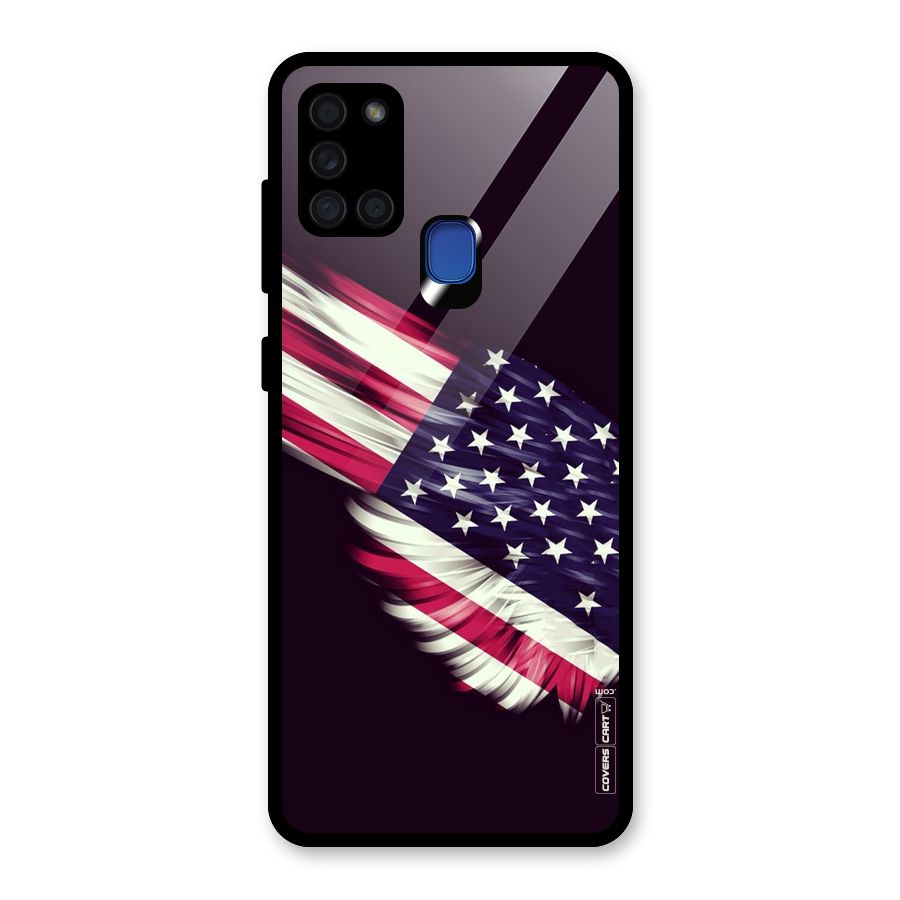 Red And White Stripes Stars Glass Back Case for Galaxy A21s