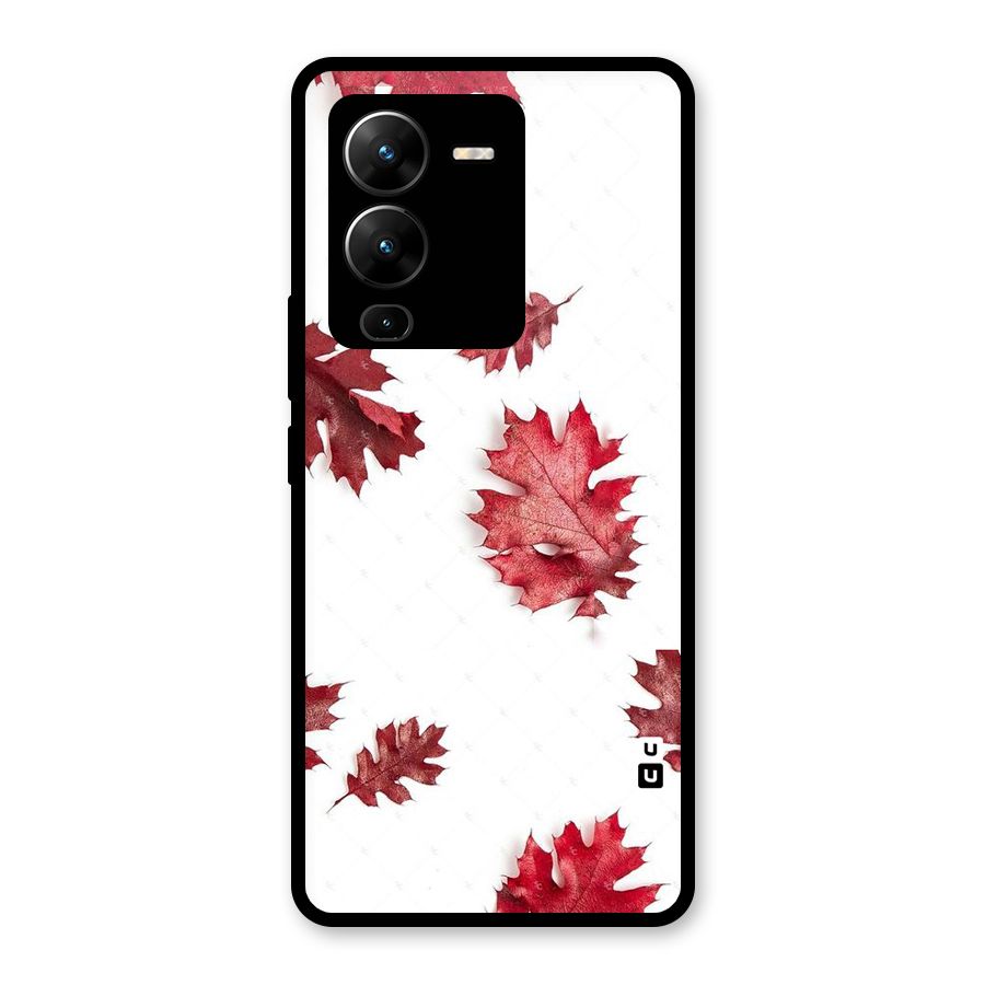 Red Appealing Autumn Leaves Glass Back Case for Vivo V25 Pro