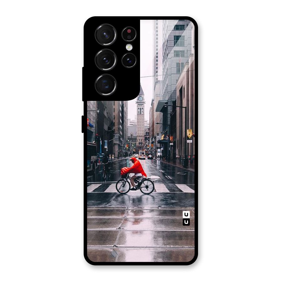 Red Bicycle Street Glass Back Case for Galaxy S21 Ultra 5G