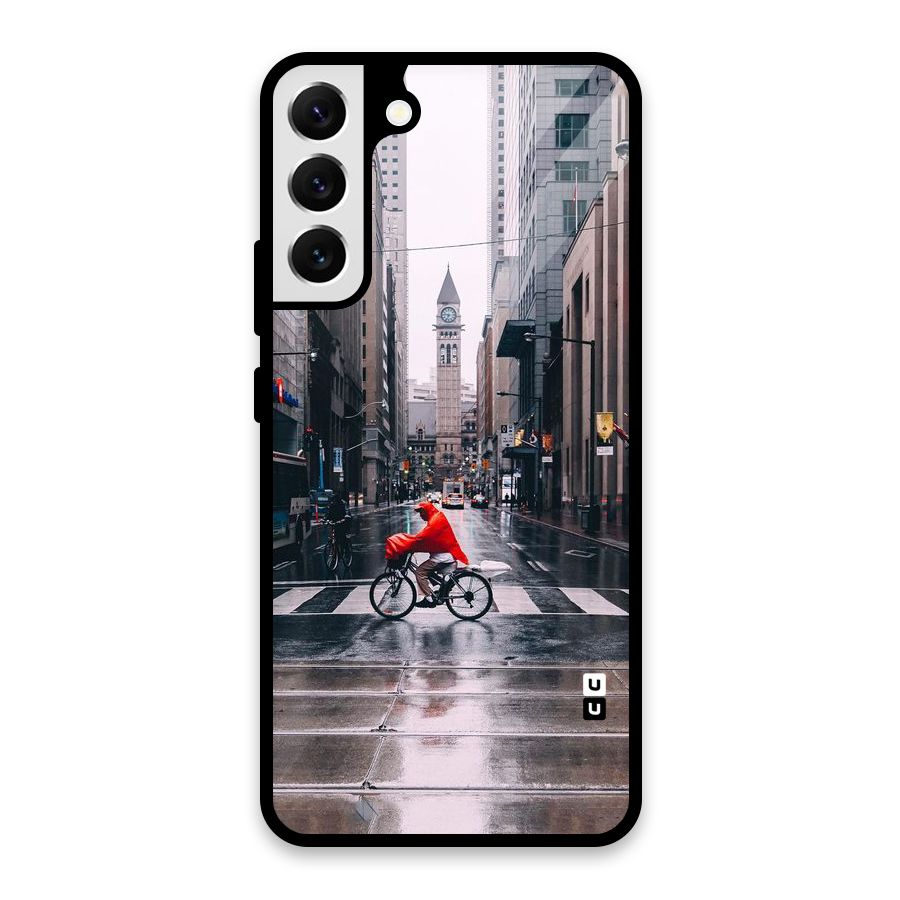 Red Bicycle Street Glass Back Case for Galaxy S22 Plus 5G