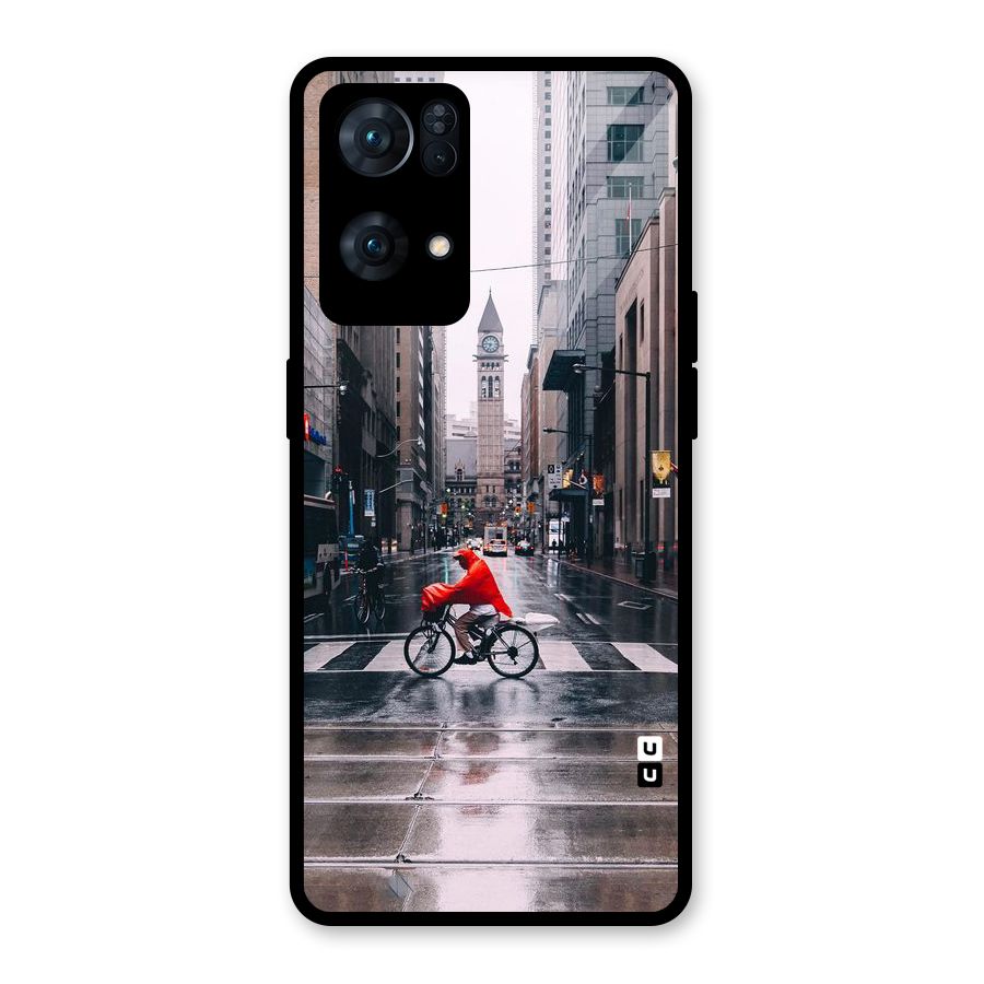 Red Bicycle Street Glass Back Case for Oppo Reno7 Pro 5G