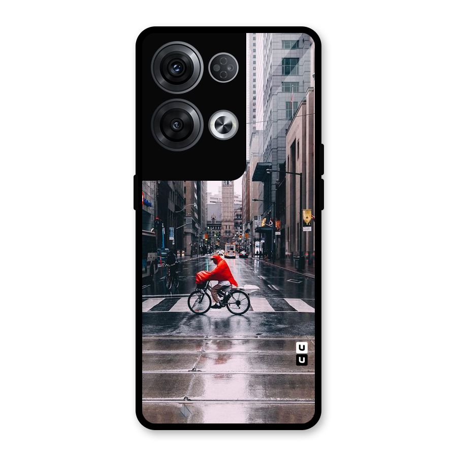 Red Bicycle Street Glass Back Case for Oppo Reno8 Pro 5G