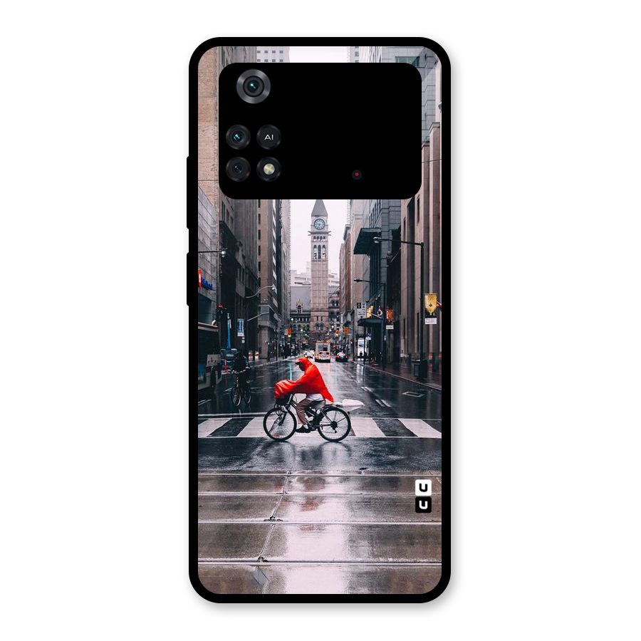 Red Bicycle Street Glass Back Case for Poco M4 Pro 4G