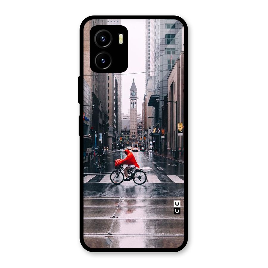 Red Bicycle Street Glass Back Case for Vivo Y15s
