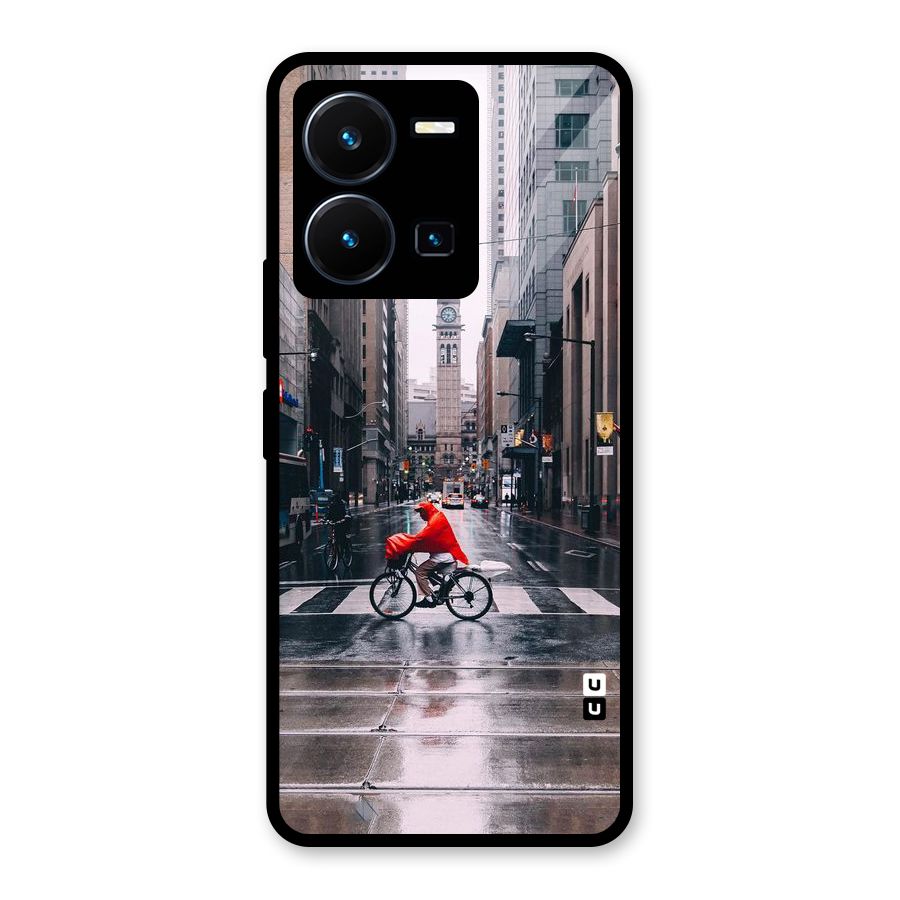 Red Bicycle Street Glass Back Case for Vivo Y35