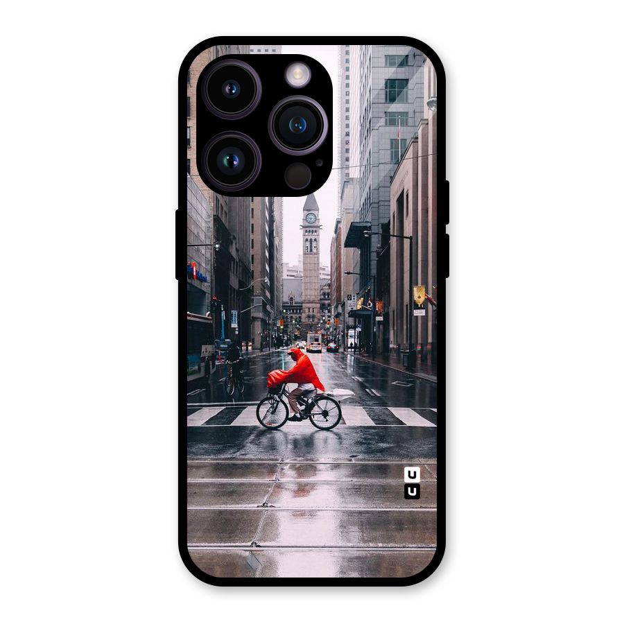 Red Bicycle Street Glass Back Case for iPhone 14 Pro