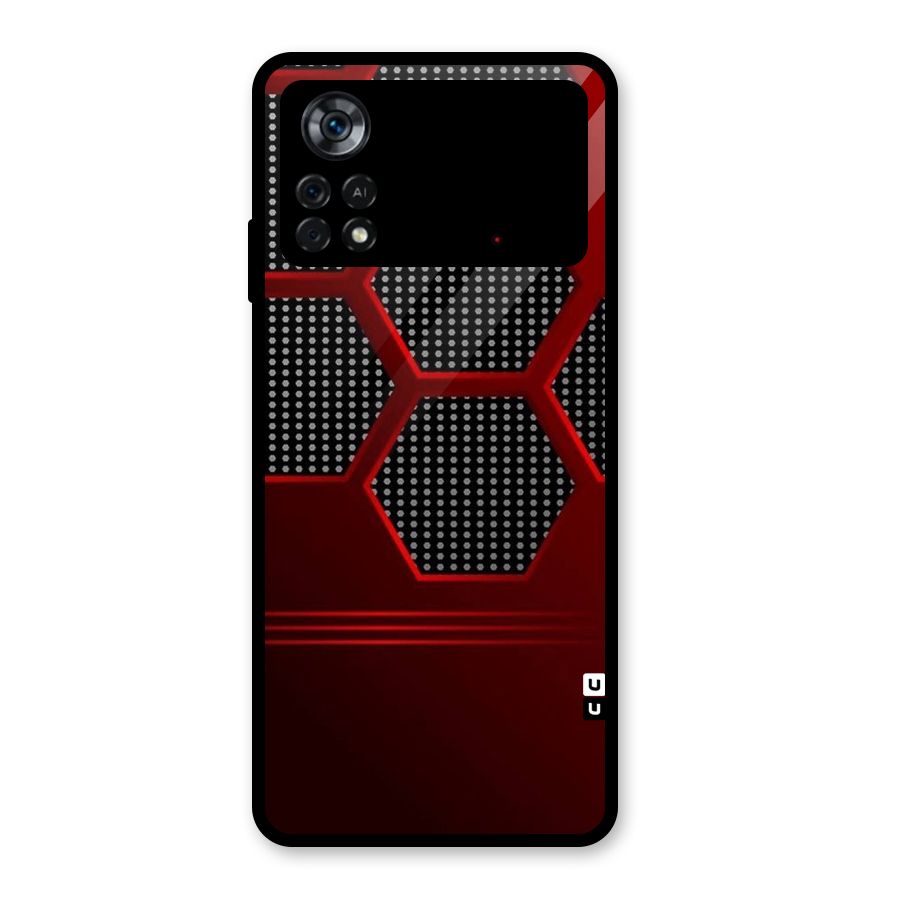 Red Black Hexagons Glass Back Case for Poco X4 Pro 5G