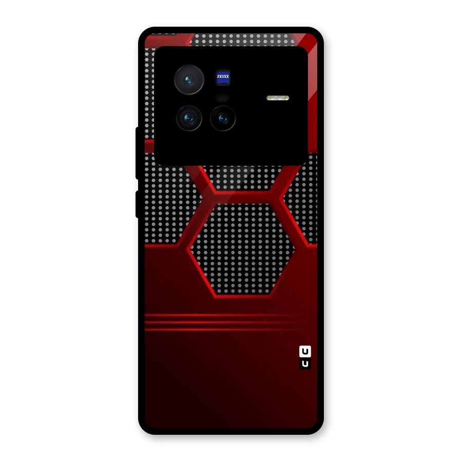 Red Black Hexagons Glass Back Case for Vivo X80