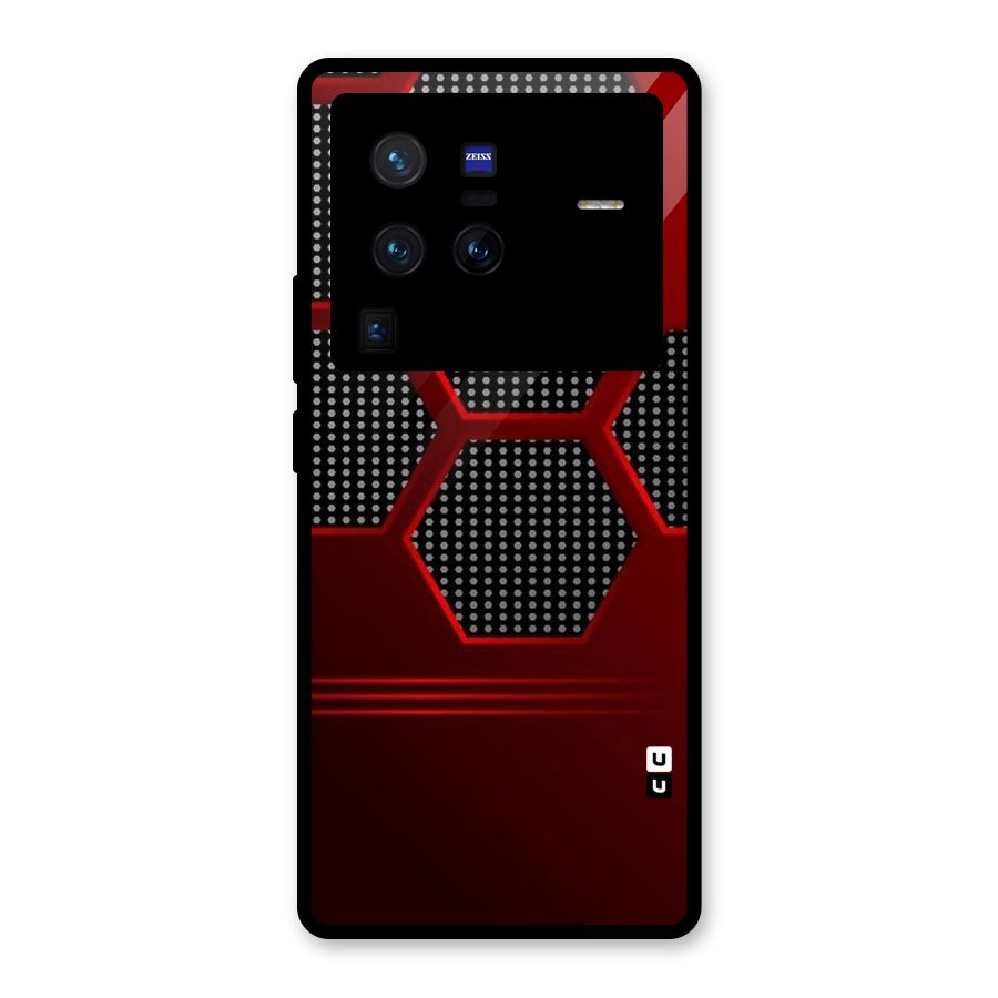 Red Black Hexagons Glass Back Case for Vivo X80 Pro