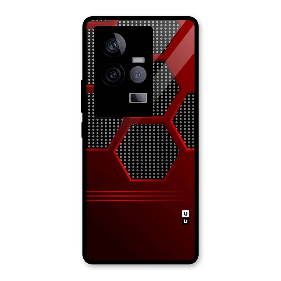 Red Black Hexagons Glass Back Case for Vivo iQOO 11 5G