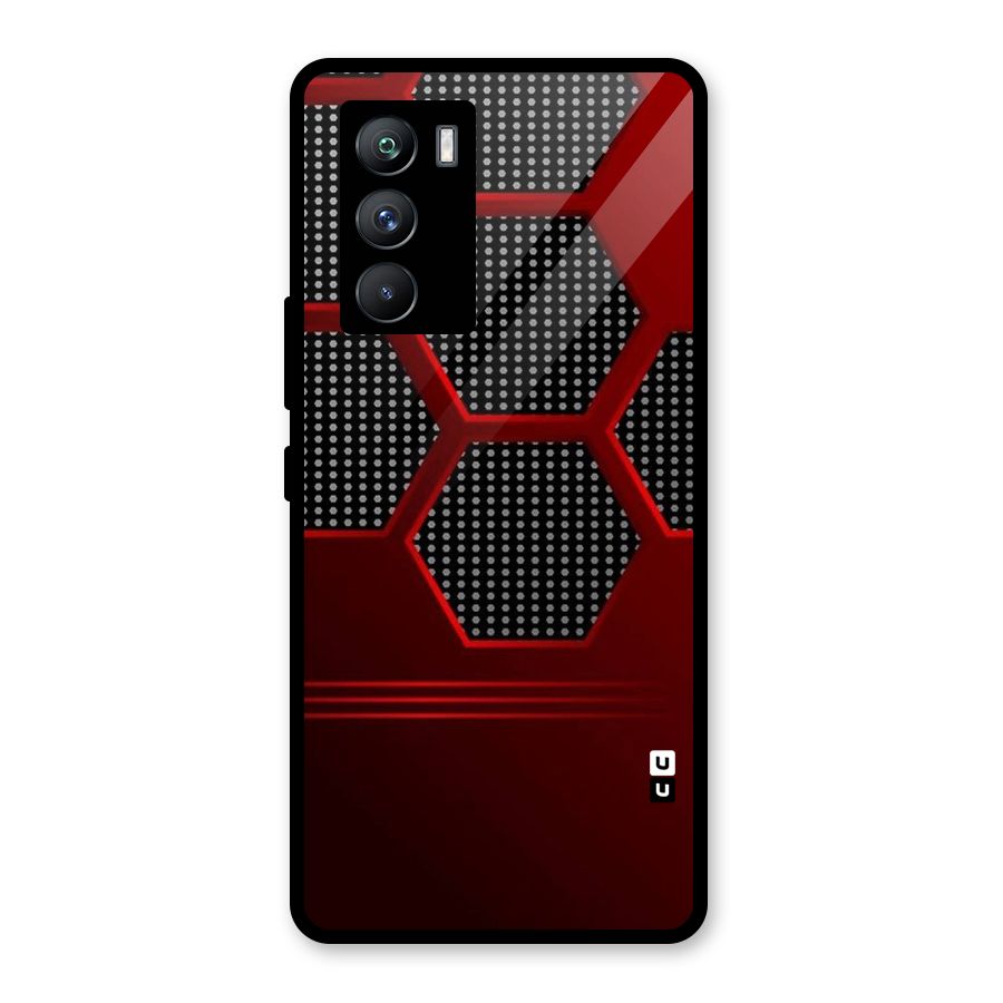 Red Black Hexagons Glass Back Case for Vivo iQOO 9 SE