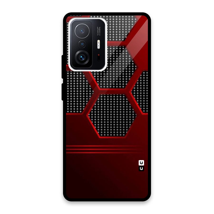 Red Black Hexagons Glass Back Case for Xiaomi 11T Pro