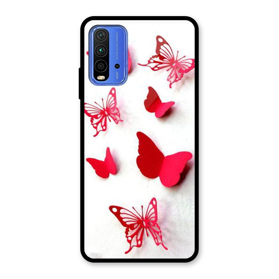 Red Butterflies Glass Back Case for Redmi 9 Power
