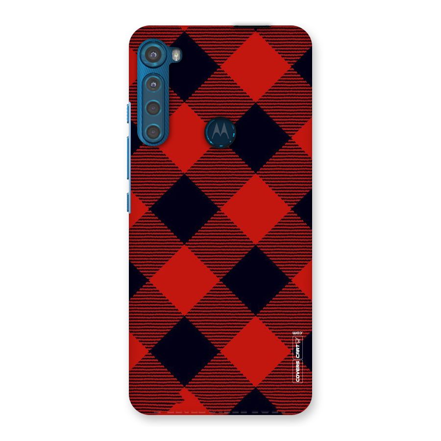 Red Diagonal Check Back Case for Motorola One Fusion Plus