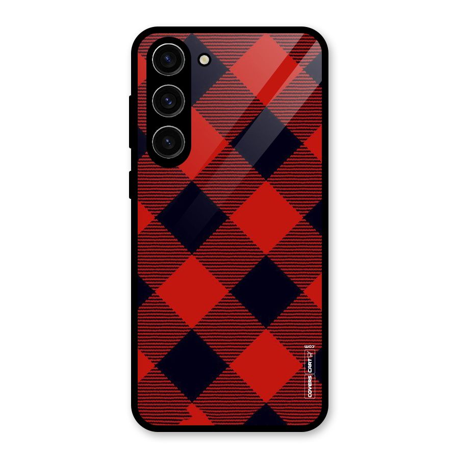 Red Diagonal Check Glass Back Case for Galaxy S23 Plus