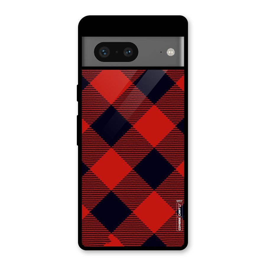 Red Diagonal Check Glass Back Case for Google Pixel 7