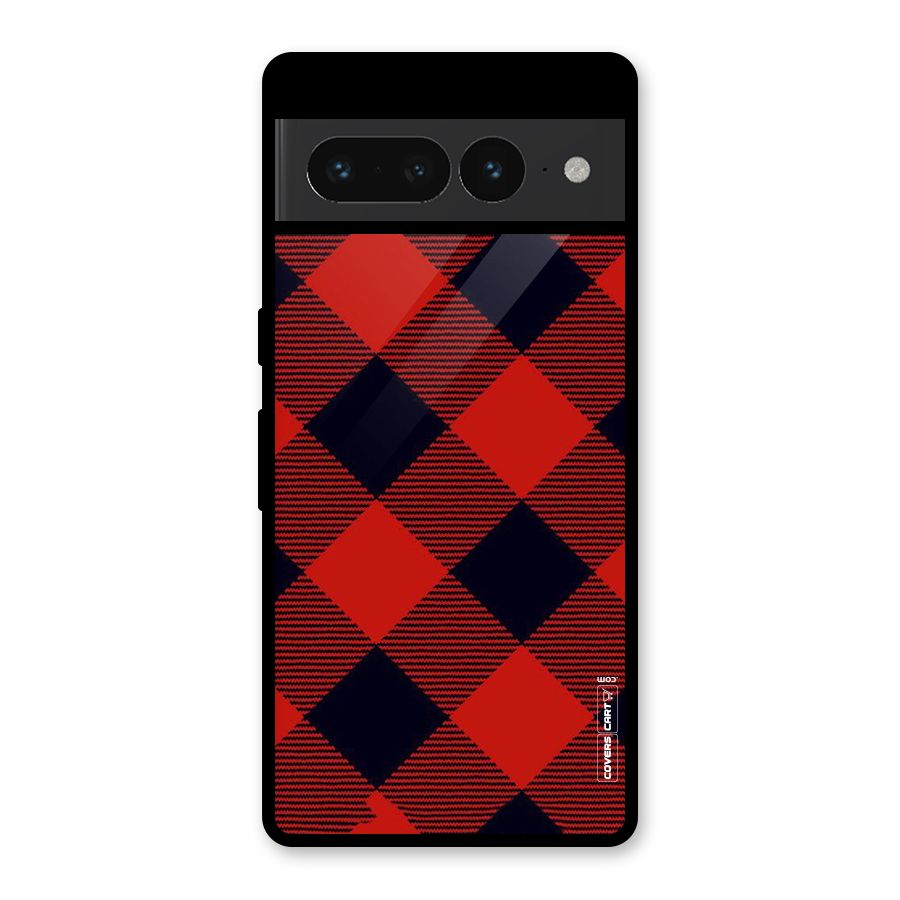 Red Diagonal Check Glass Back Case for Google Pixel 7 Pro