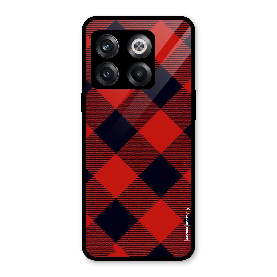 Red Diagonal Check Glass Back Case for OnePlus 10T