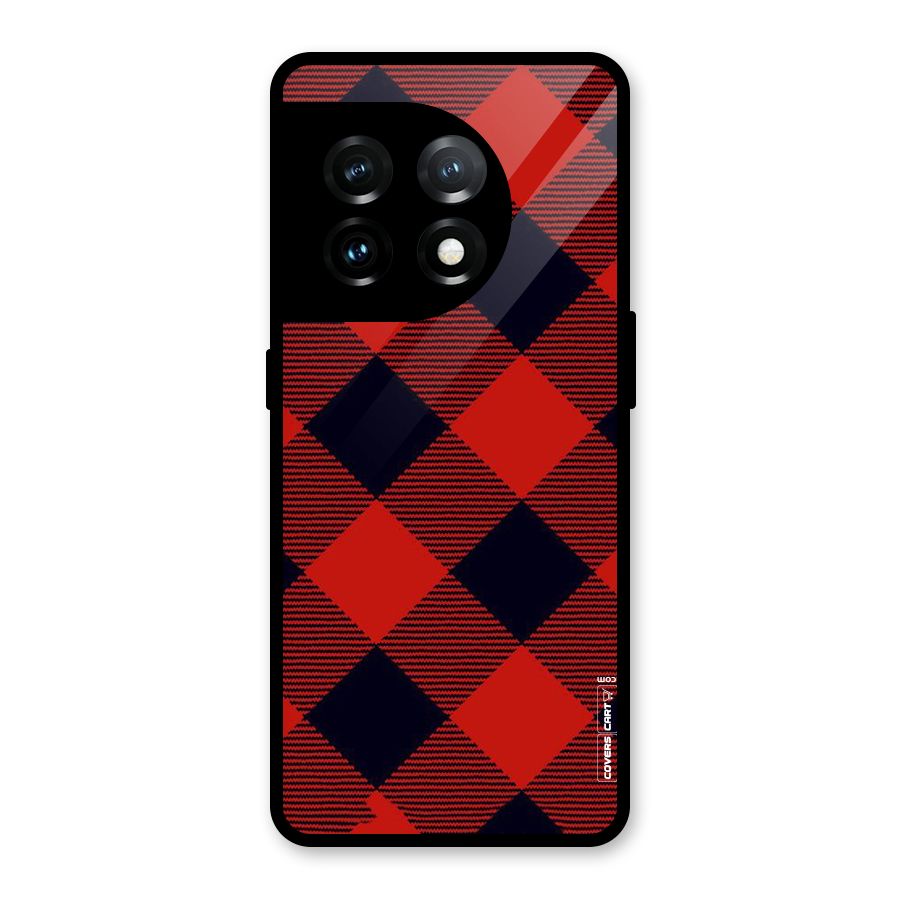 Red Diagonal Check Glass Back Case for OnePlus 11
