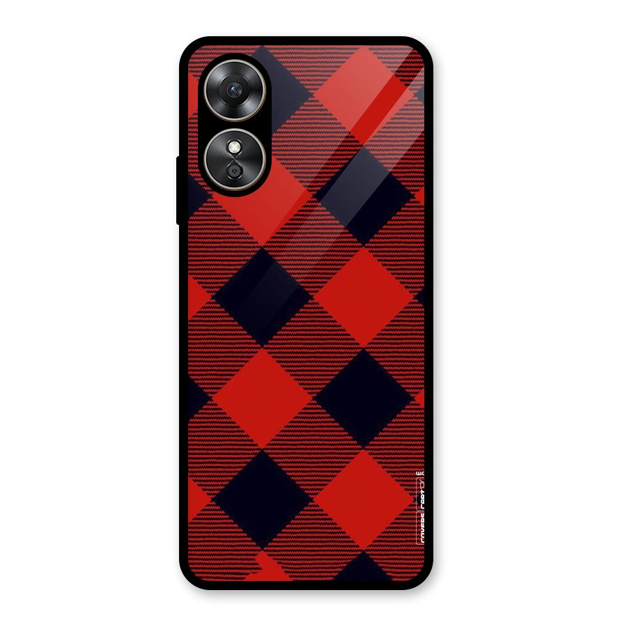 Red Diagonal Check Glass Back Case for Oppo A17