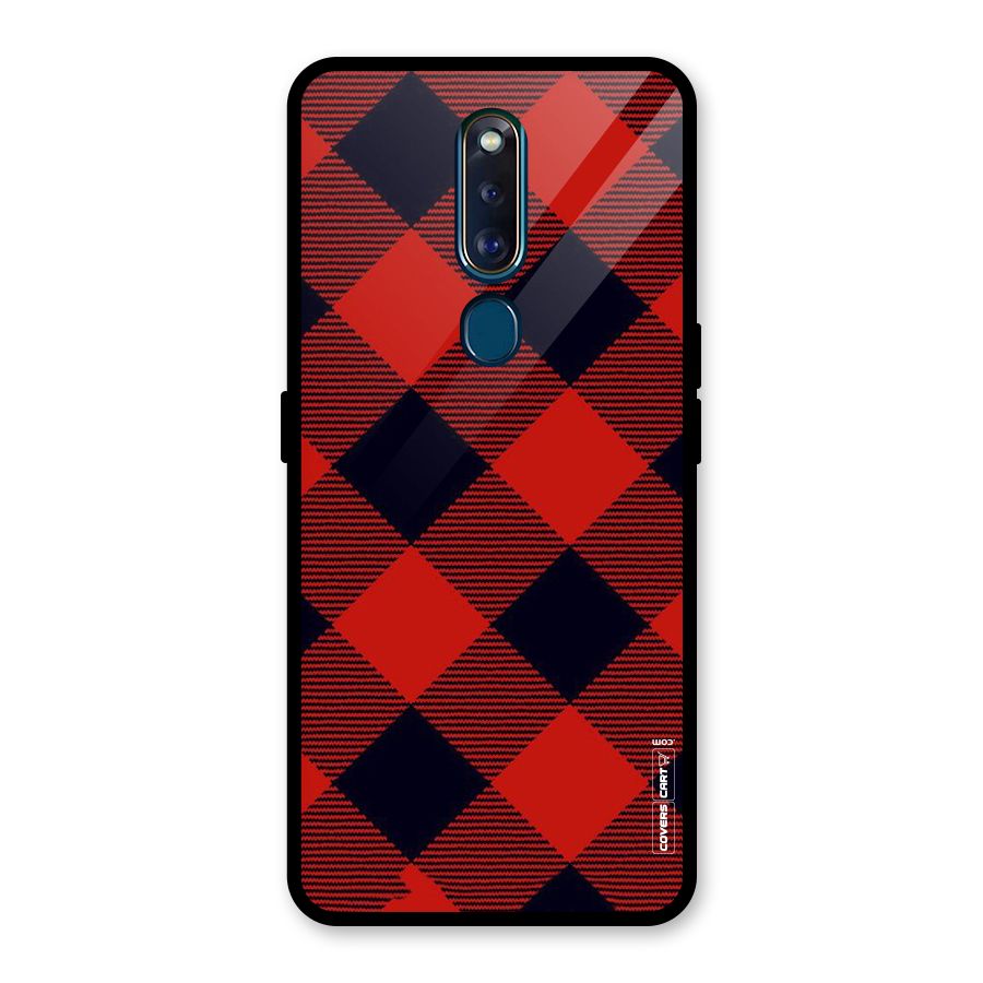 Red Diagonal Check Glass Back Case for Oppo F11 Pro