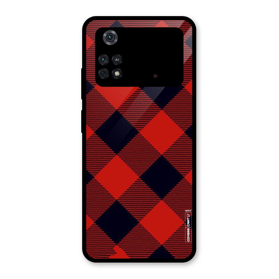 Red Diagonal Check Glass Back Case for Poco M4 Pro 4G