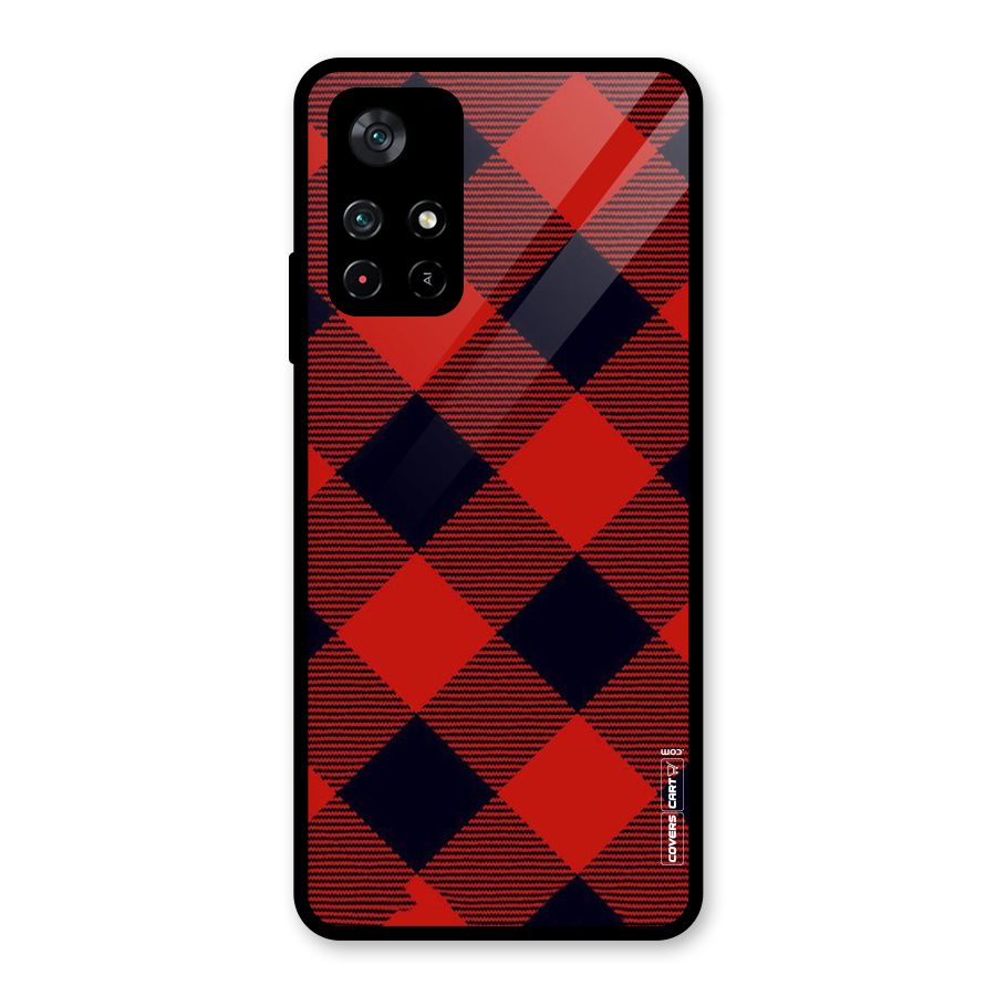 Red Diagonal Check Glass Back Case for Poco M4 Pro 5G