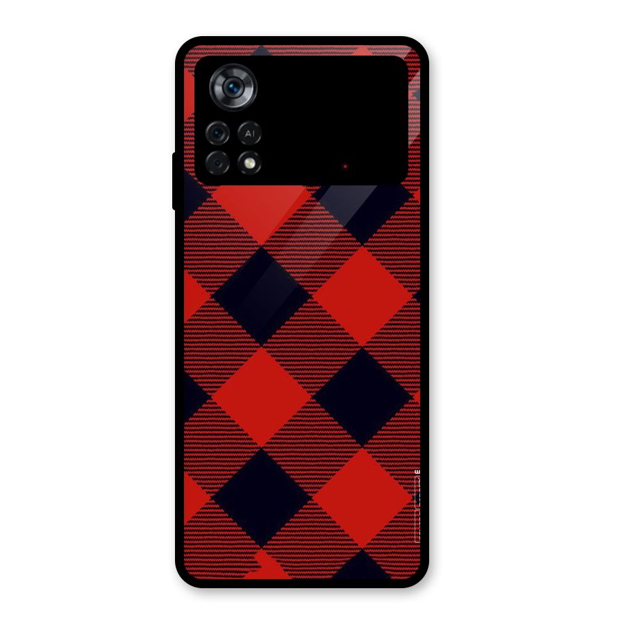 Red Diagonal Check Glass Back Case for Poco X4 Pro 5G