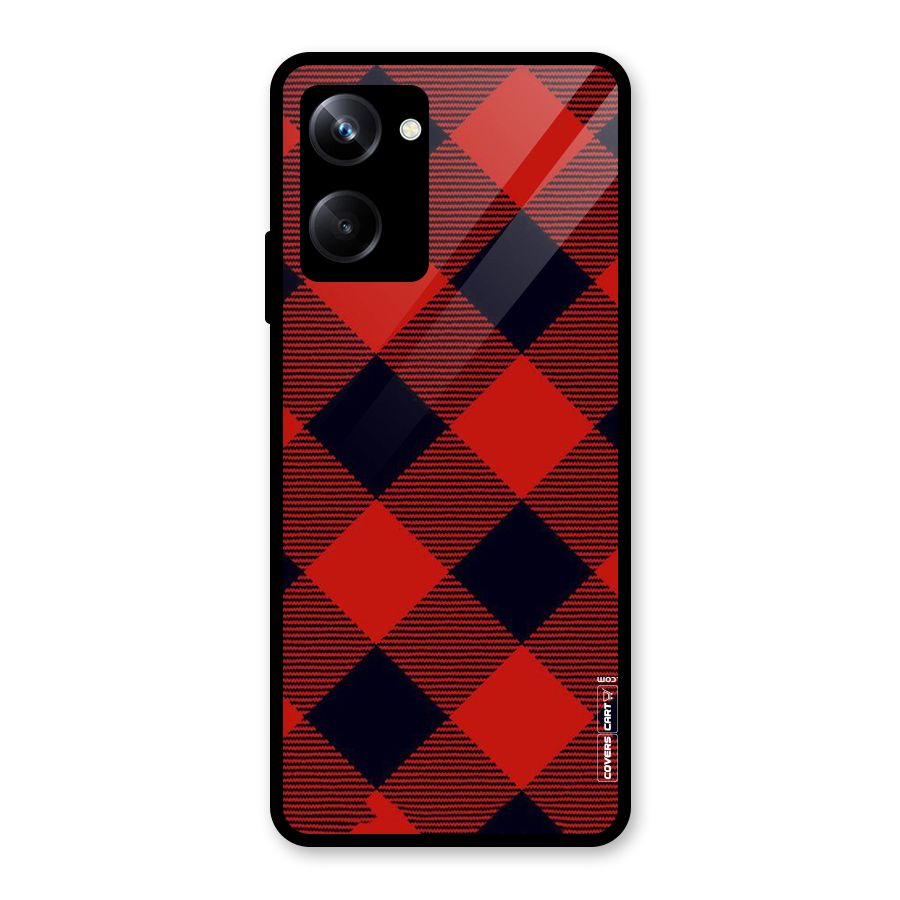 Red Diagonal Check Glass Back Case for Realme 10 Pro