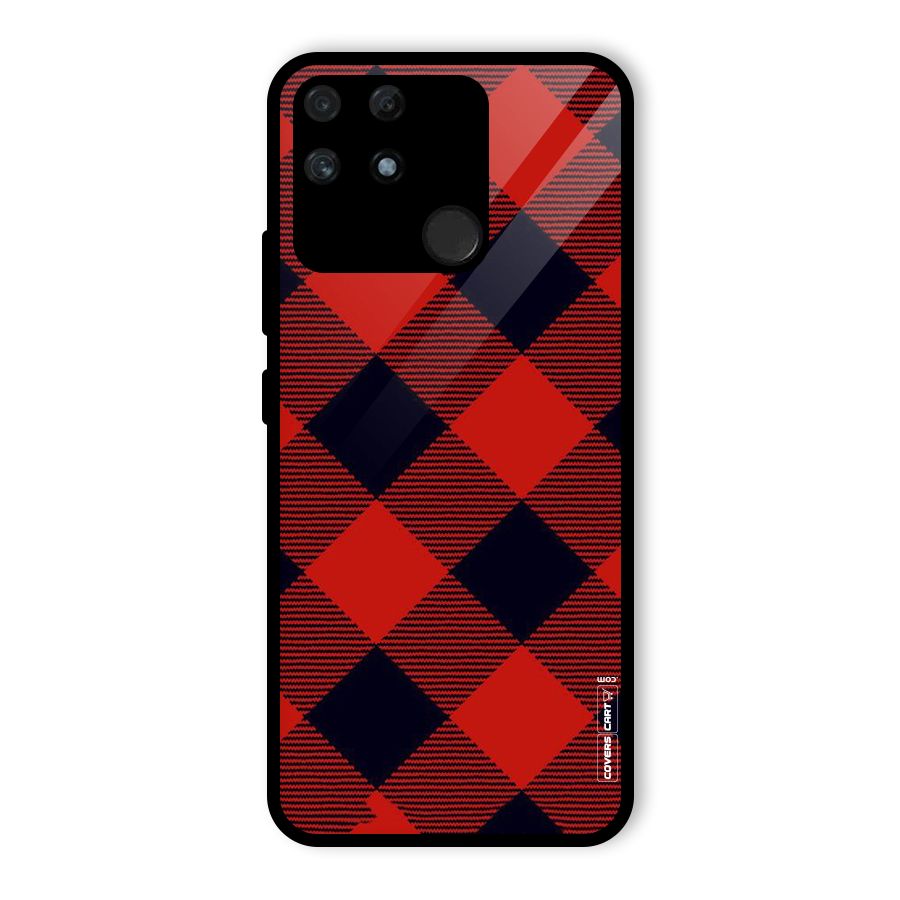 Red Diagonal Check Glass Back Case for Realme Narzo 50A