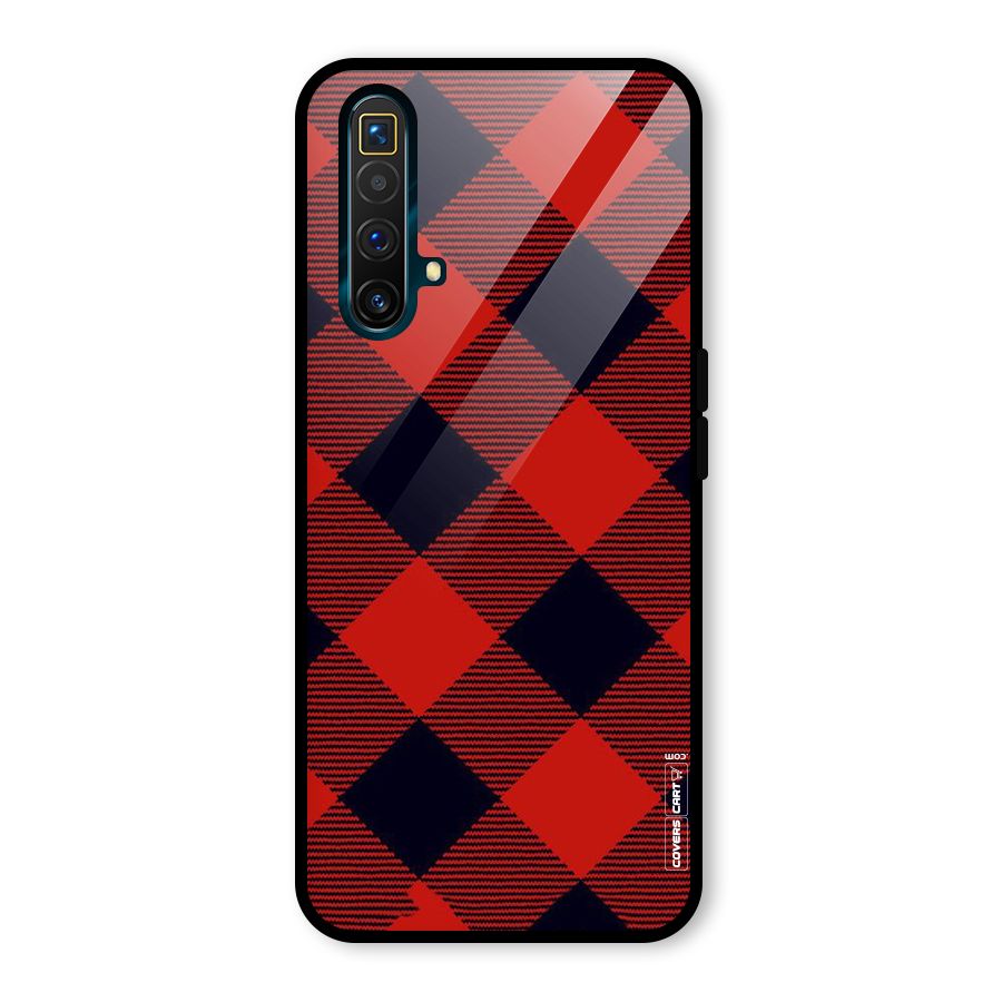 Red Diagonal Check Glass Back Case for Realme X3