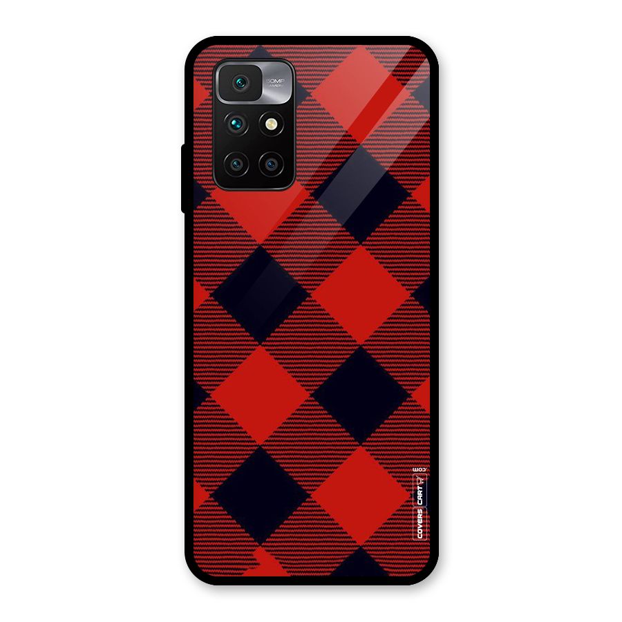 Red Diagonal Check Glass Back Case for Redmi 10 Prime