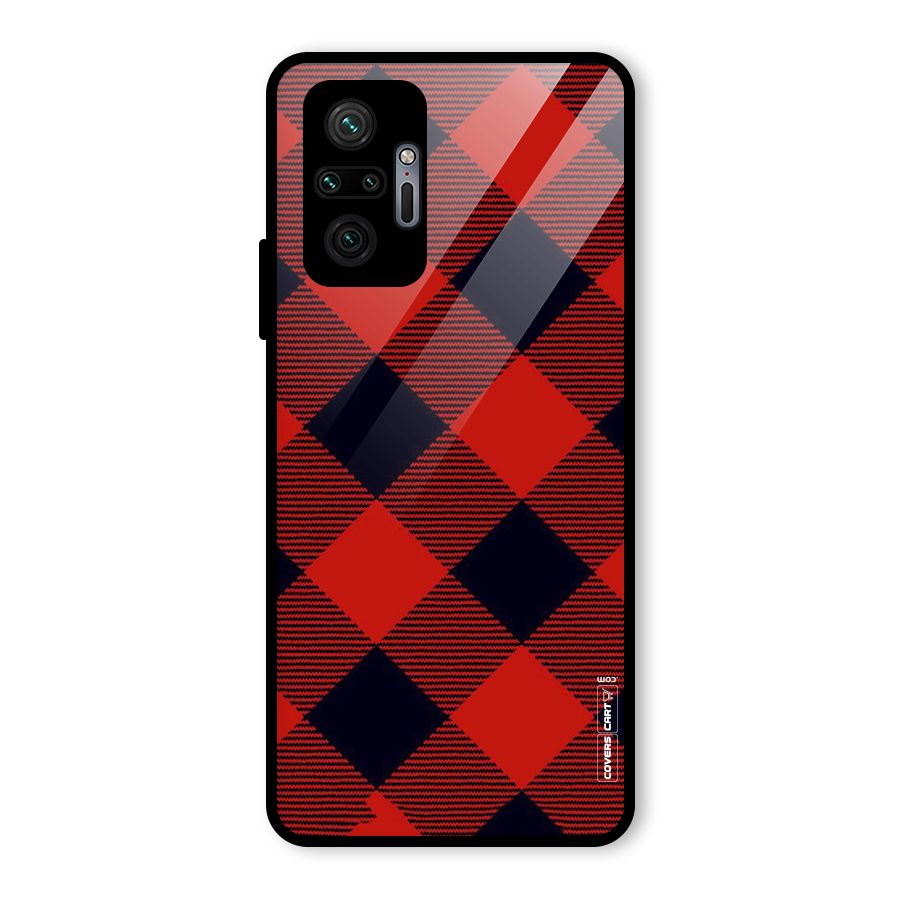Red Diagonal Check Glass Back Case for Redmi Note 10 Pro