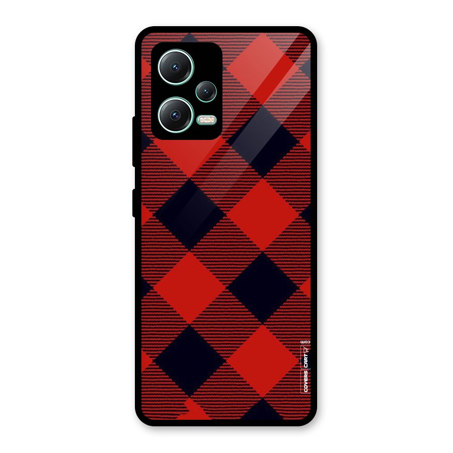 Red Diagonal Check Glass Back Case for Redmi Note 12 5G
