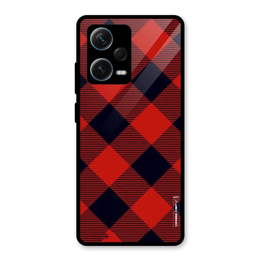 Red Diagonal Check Glass Back Case for Redmi Note 12 Pro Plus 5G