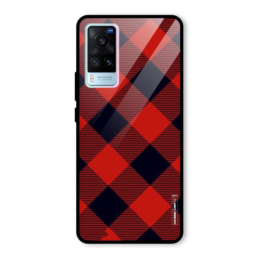 Red Diagonal Check Glass Back Case for Vivo X60