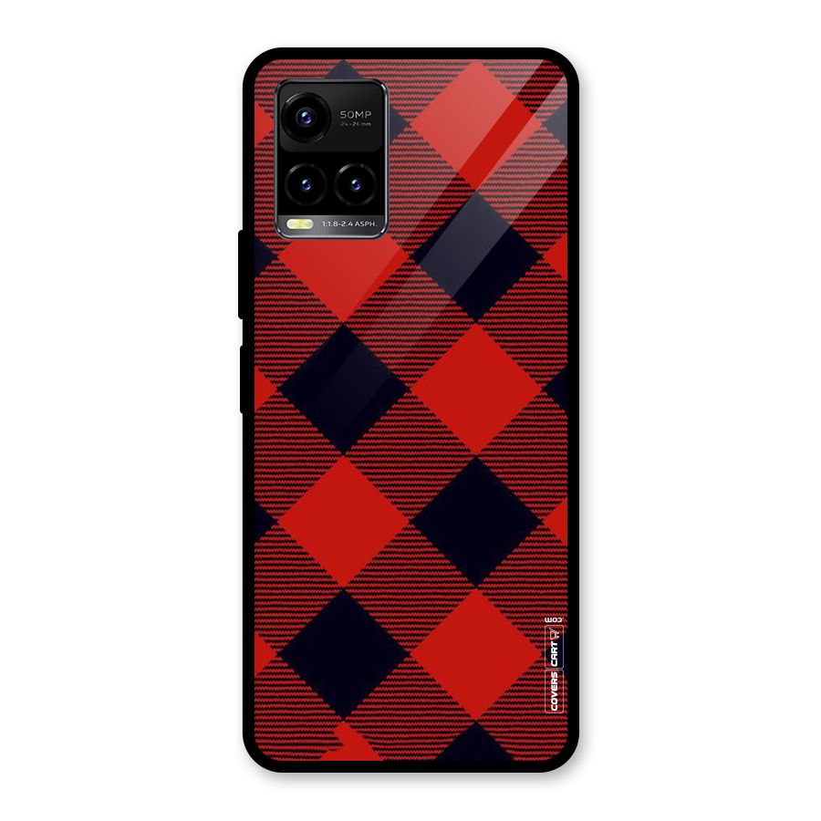 Red Diagonal Check Glass Back Case for Vivo Y21T